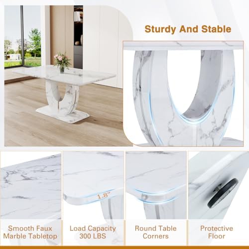 Modern Faux Marble Dining Table Set for 6, 63" White Rectangular Kitchen...