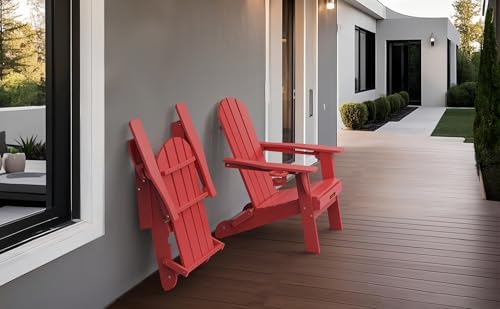 Folding Adirondack Chair, Wooden Textured Plastic Adirondack Chairs with 2 Cu...