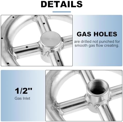 6" Round Fire Pit Burner Ring with Stainless Steel and Brass 1/2" A...
