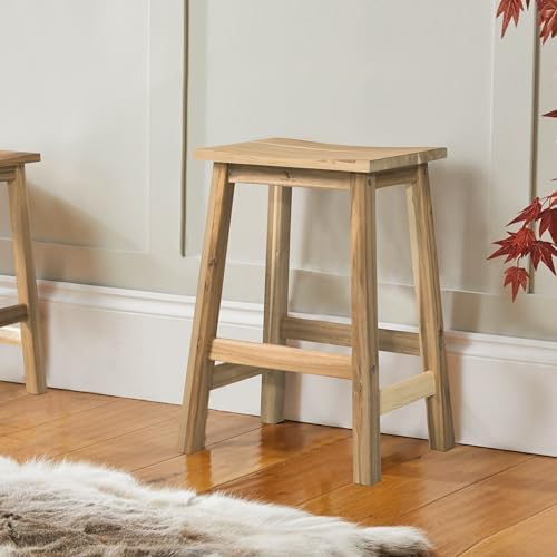 VICTORY RELAX Wooden Counter Stool - Set of 2 Backless Design with Ergonomic ...