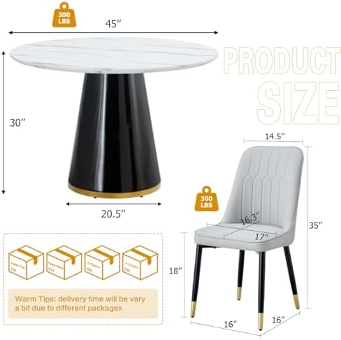 Round Dining Table Set for 6, 45" Round Wooden Dining Set with Cushioned...
