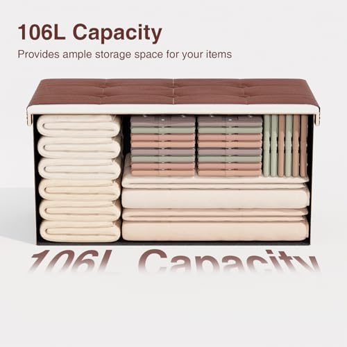 Storage Ottoman, Ottoman Faux Leather Bench, Rectangular Storage Ottoman for ...