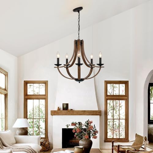 LAMPKEDUO Farmhouse Chandeliers for Dining Room Light Fixture, 5-Light 24 inc...