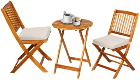 S AFSTAR 3 Pieces Patio Bistro Set, Acacia Wood Bistro Set Folding Chair with...