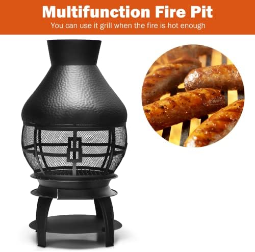 BETTARY Outdoor Chiminea Fireplace, Vintage Metal Chimineas, Wood-Burning Rus...