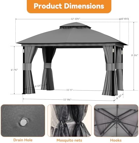 Covered Outdoor Patio Gazebo 11'x13' with LED Lights & Bluetooth ...