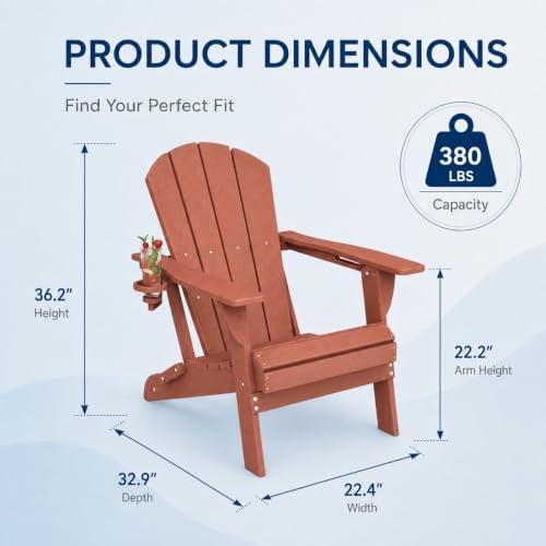 Folding Adirondack Chairs Set of 2 with Cup Holder, Heavy Duty HDPE Plastic O...