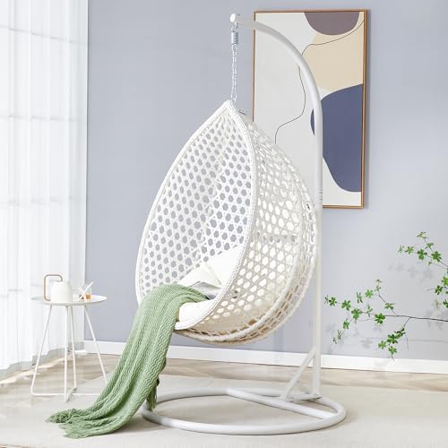 Egg Chair Indoor, Hanging Egg Chair with Stand, Rattan Wicker Swing Chair wit...