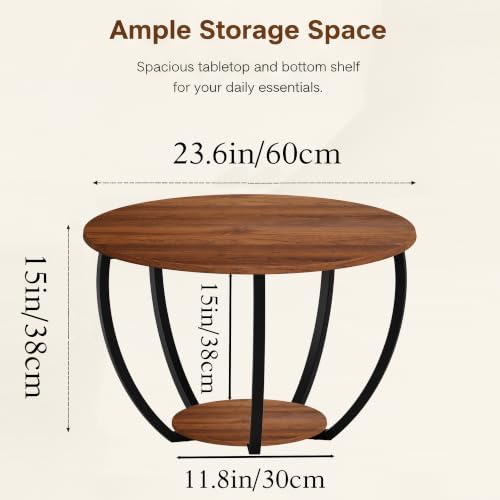 HOMERECOMMEND Round Coffee Table,23"Circle Coffee Table With Storage,Walnut