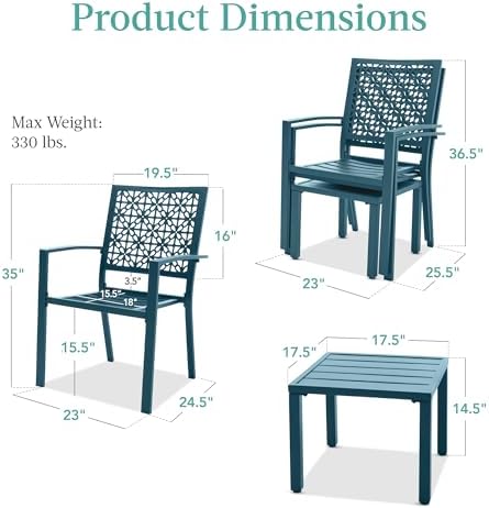 Best Choice Products 3-Piece Outdoor Bistro Set, Stackable Modern Steel Furni...