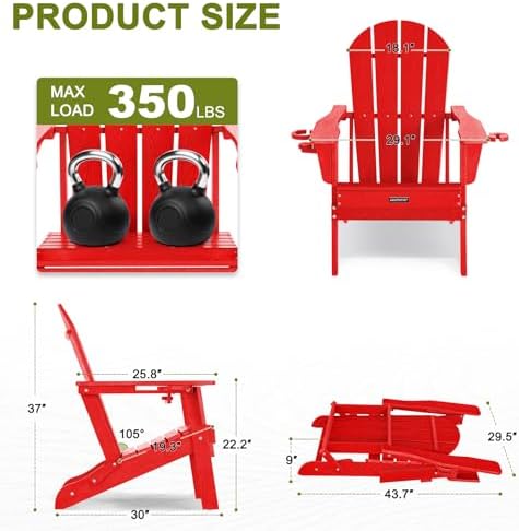 Adirondack Chair HDPE Cup Holders Heavy Duty Patio Woodgrain Red