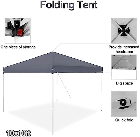 LEMY 10 x 10 FT Pop-Up Foldable Canopy Tent Pre-Assembled Adjustable Lightwei...