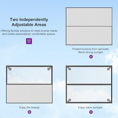 PURPLE LEAF Louvered Pergola 12' x 12' Outdoor Pergola, White Aluminu...