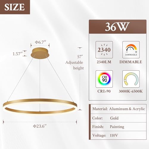 Modern LED Pendant Lighting Ring Chandelier Gold Dimmable LED Chandelier for ...