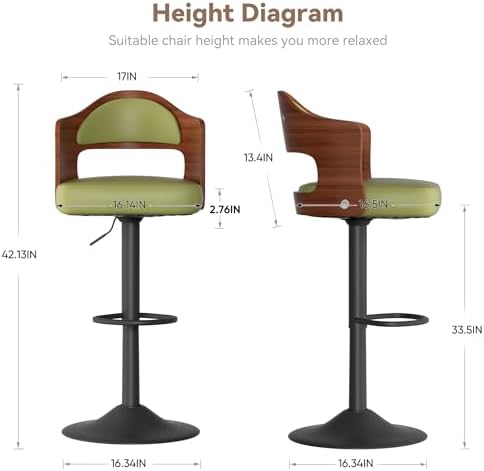 Swivel Bar Stools Set of 4,Bentwood Adjustable Height Barstools