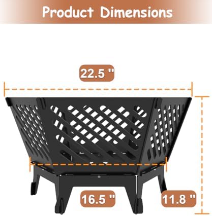 22.5 Inch Portable Hexagon Fire Pit with Travel Bag — Smokeless Patented Desi...