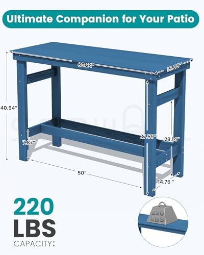 SERWALL 41" HDPE Outdoor Bar Table with 1.6" Umbrella Hole, Blue