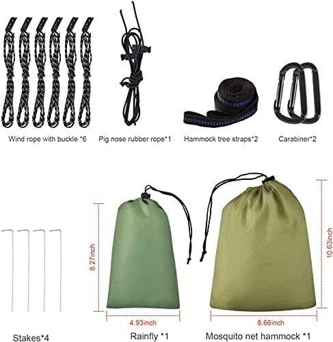 Camping Hammock with Rain Fly Tarp and Mosquito Net Tent Tree Straps, Portabl...