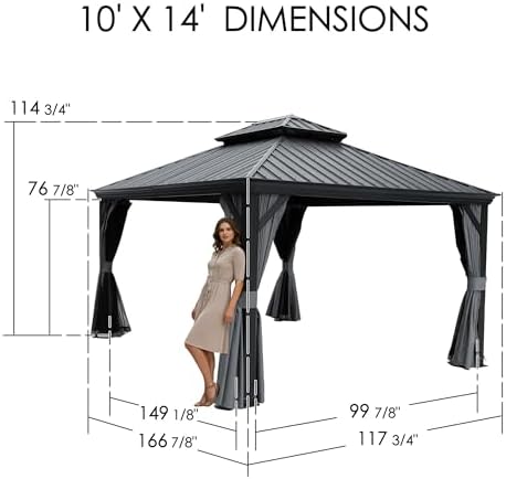 Kozyard Alexander 10' x 14' Hardtop Gazebo, Aluminum Frame