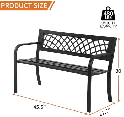 Outdoor Bench,Patio Garden Benches,Metal Weatherproof Porch Bench with Grid-P...