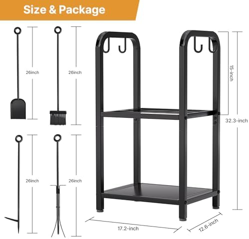 Vailge Firewood Rack Indoor with 4 Pieces Long&Detachable Fireplace Tools...