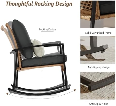 3 Piece Patio Rocking Chairs Set of 2, Outdoor Rocking Chair Bistro Set with ...