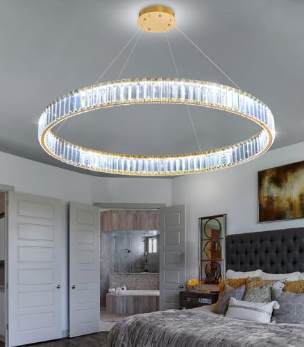 32'' Modern Ring Chandelier Crystal Chandeliers for Dining Room Round...