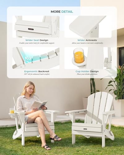 Ciokea Folding Adirondack Chair HDPE All-Weather Patio, White