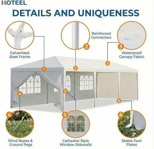HOTEEL 10x30FT Party Tent Outdoor Canopy with 8 Removable Walls, White