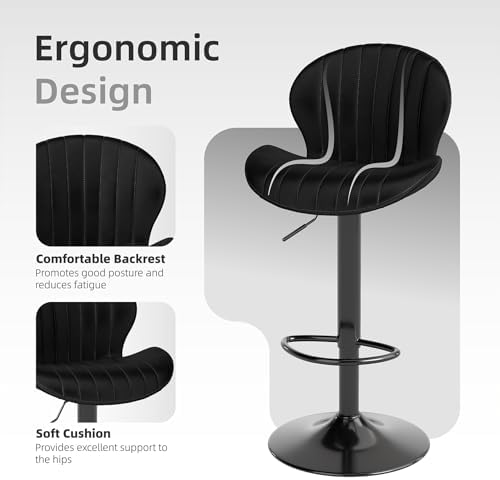 Youhauchair Velvet Fabric Counter Height Bar Stools Set of 3, Black