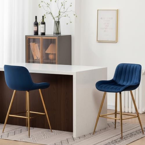 Sidanli Blue Bar Stools Set of 2, 24 Inch Velvet Counter Height Bar Stools wi...