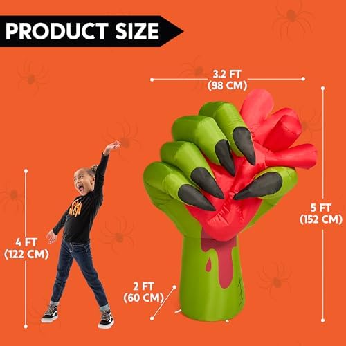 JOIEDOMI 5 Ft Halloween Inflatables Zombie Hand Outdoor Decorations, Blow Up ...