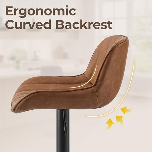 Volans Bar Stools Set of 2, Mid Century Modern Faux Leather Swivel Adjustable...