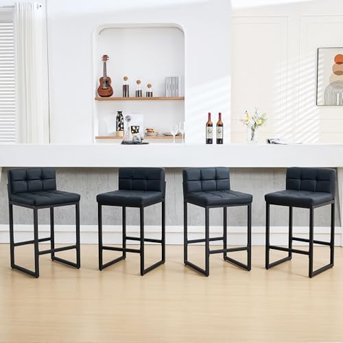 FIRAVOE Bar Stools Set of 4, PU Leather Counter Height Barstools with Low Bac...