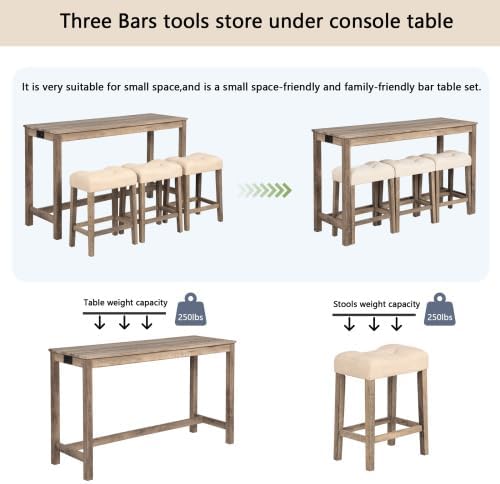 KEIKI 4-Piece Bar Table Set with Charging Ports, 59" Industrial Kitchen ...