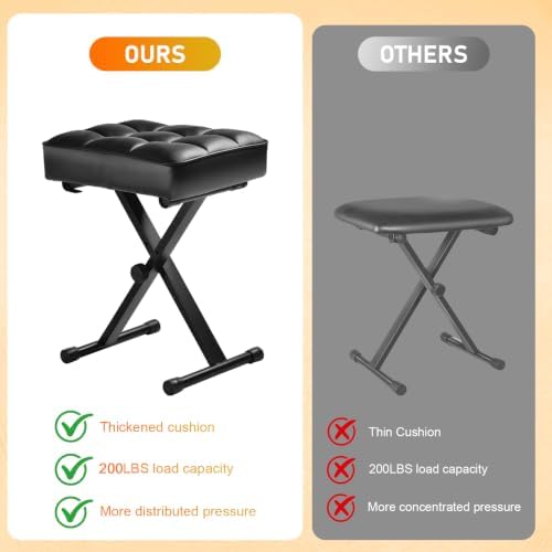 Takira Keyboard Bench Adjustable Piano Stool with Thick Soft Cushion, Black