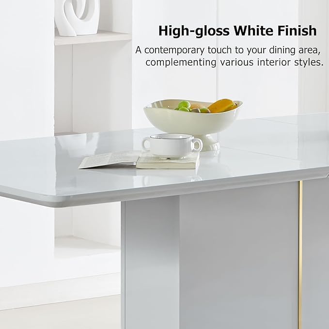 Homy Casa High Gloss Extendable Dining Table for 6 8 10 Persons, 63-80.7'...