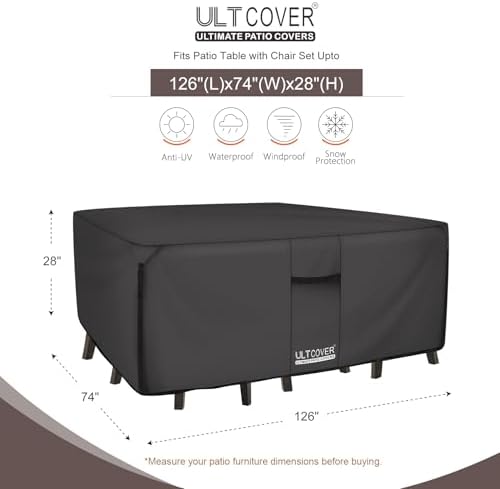 ULTCOVER Waterproof Patio Furniture Cover 126L x 74W in, Black