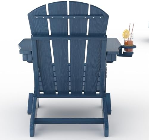 HDPE Folding Adirondack Chair Set of 2 with Side Table, Navy Blue