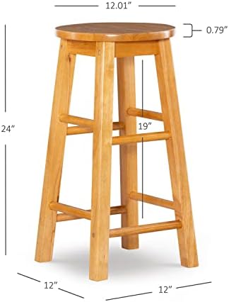 Linon Natural Barstool with Round Seat, 24-Inch