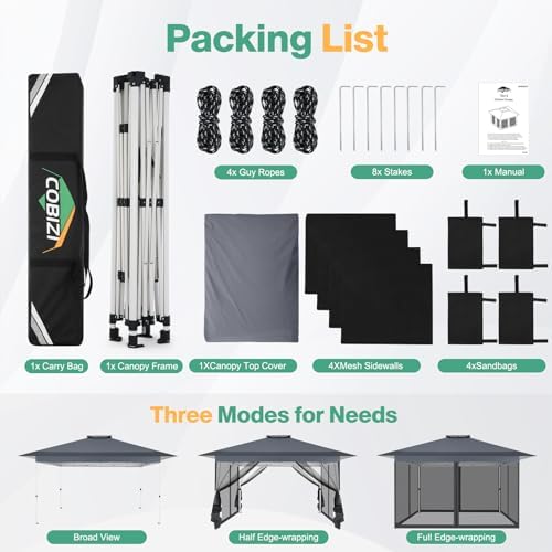 COBIZI 12x12 Pop Up Gazebos On Clearance - Portable Gazebo with Mosquito Nett...