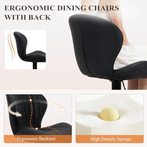 COLAMY Bar Stools Set of 3,Swivel Adjustable Height Leather Bar Chair,Black