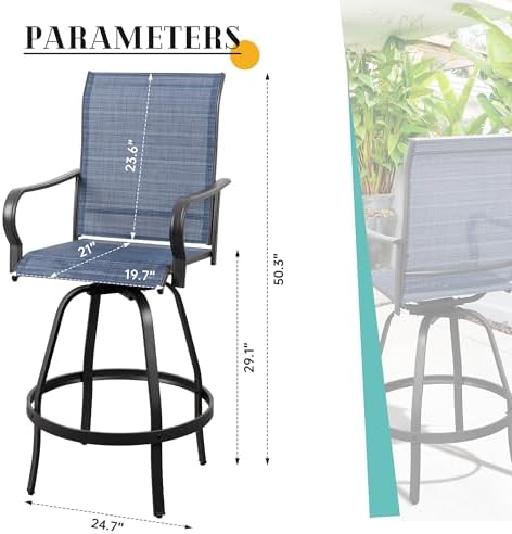 Vongrasig 2 Piece Patio Swivel Bar Chairs, All Weather Metal Textile High Swi...