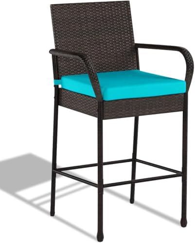 Sundale Outdoor Wicker Bar Stool Set of 2, Patio Counter Height Pub Chair