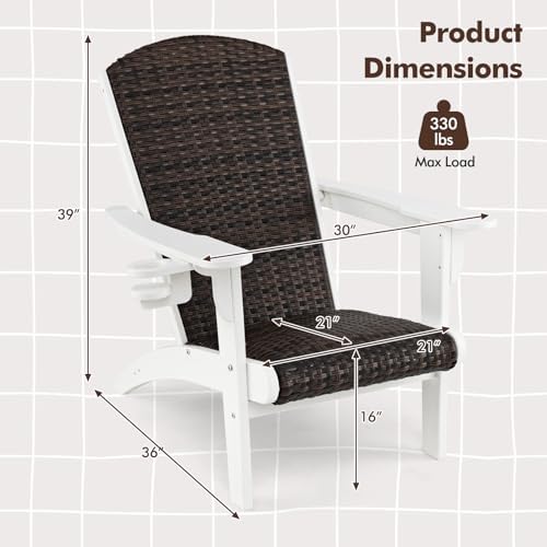 Tangkula Patio Wicker Adirondack Chair, HDPE Lounge Chair w/Rattan Padded Sea...