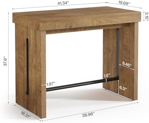 Tribesigns Bar Table, 41.3" Counter Height Pub Table with Metal Footrest...