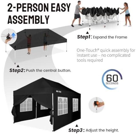 CROWN SHADES 10X15 Pop Up Canopy Tent with Sidewalls, Instant Setup, Black