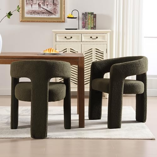 Modern Sherpa Barrel Dining Chair Upholstered Faux Fur Dining Room Chair with...
