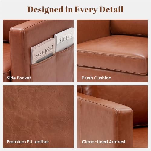 Faux Leather Accent Chair Mid Century Modern Armchair for Living Room