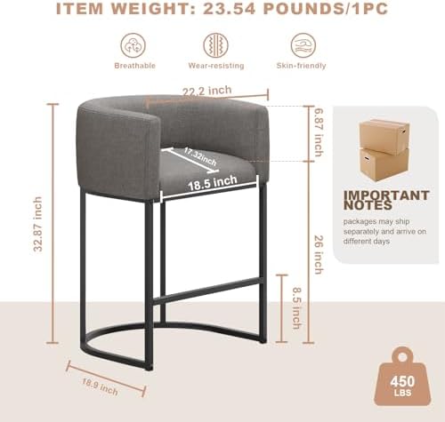 26" H Counter Height Bar Stools Set of 2, Modern Barrel Counter Stools w...